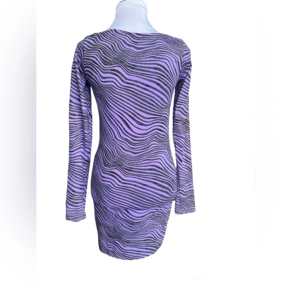 Motel Long-Sleeve Mini Dress - Purple Wavy Stripe Pattern, Size Small (NWT) - Picture 6 of 9